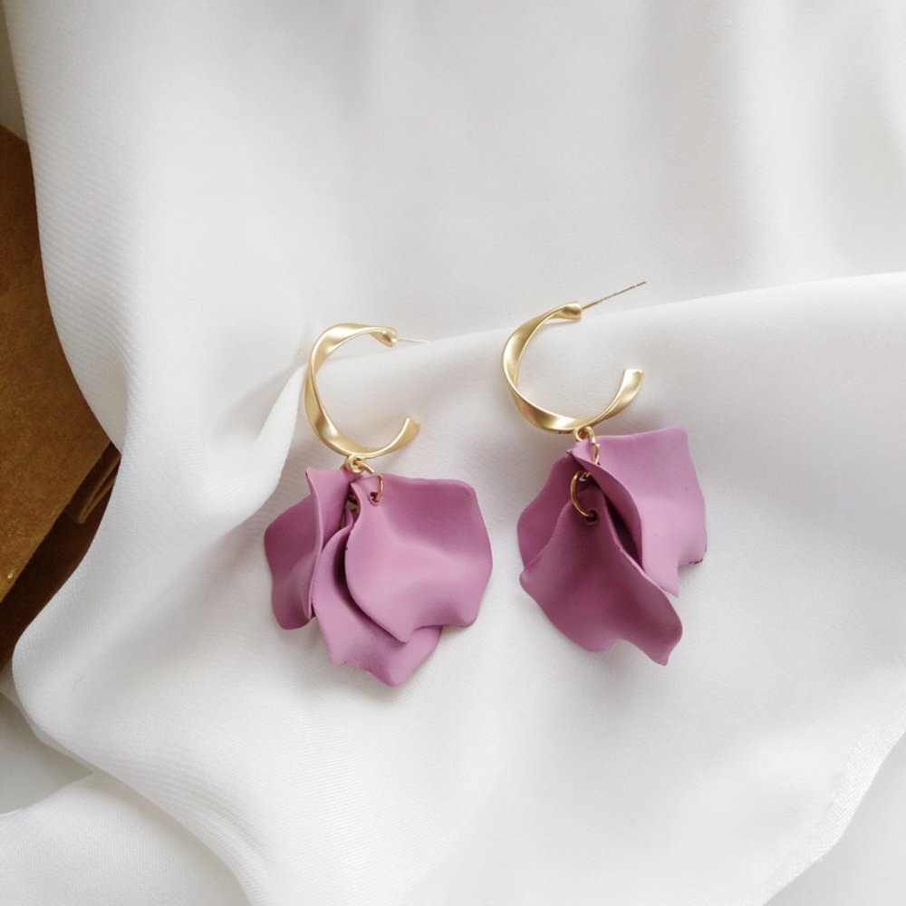 💙Purple Flower Panel  Earrings Dangled - Picture 2 of 11